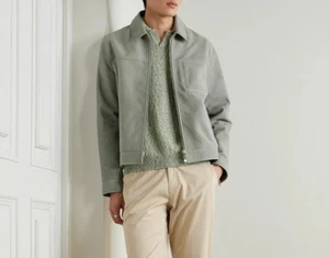 Mens Gray Pure Suede Leather Jacket Slim Fit Trucker Jacket Custom Size S M L XL - Picture 1 of 3