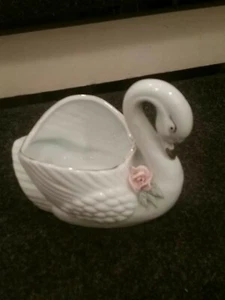 alte Porzellanfigur, Schwan mit Rosen, Golddekor, als Schälchen Bonboniere - Bild 1 von 7