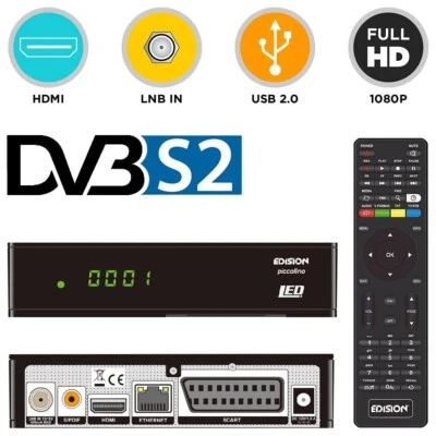 Edision Piccollino Full HD 1080p HDTV HDMI USB 2.0 LAN SCART DVB-S2 Sat-Receiver - Bild 1 von 4