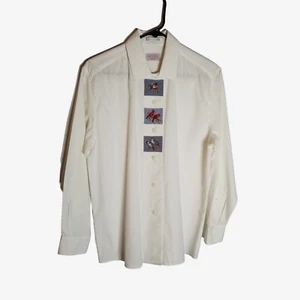 Sue Patrick Shirt Women's 8 White Button Up Embroidered Birds Cardinal - Picture 1 of 7