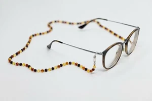 Colourful Amber Beaded Eyeglasses Chain Sunglass Chain Unisex Sunglasses Cord - Picture 1 of 11