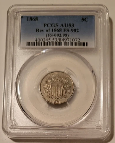 1868 Shield Nickel Rev of 68 FS-902 AU53 PCGS Cover
