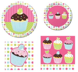 Sweet Treats Birthday Party Cupcake Design Dinner Dessert Plates Napkins for 16 - Picture 1 of 5