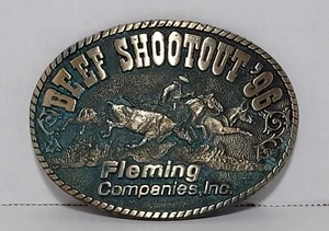 Beef Shootout 1996 Fleming Companies Inc Rodeo Vintage Solid Brass Belt Buckle - Picture 1 of 9