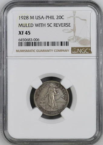 USA-Philippines 1928-M 20Centavos MULED NGC XF45 - FREE SHIPPING Cover