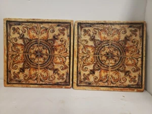 LOT OF 2 VINTAGE PIER 1 RUTH BUSH TRIVET TUSCAN SCROLL TILE ITALIAN FRESCO - Picture 1 of 12