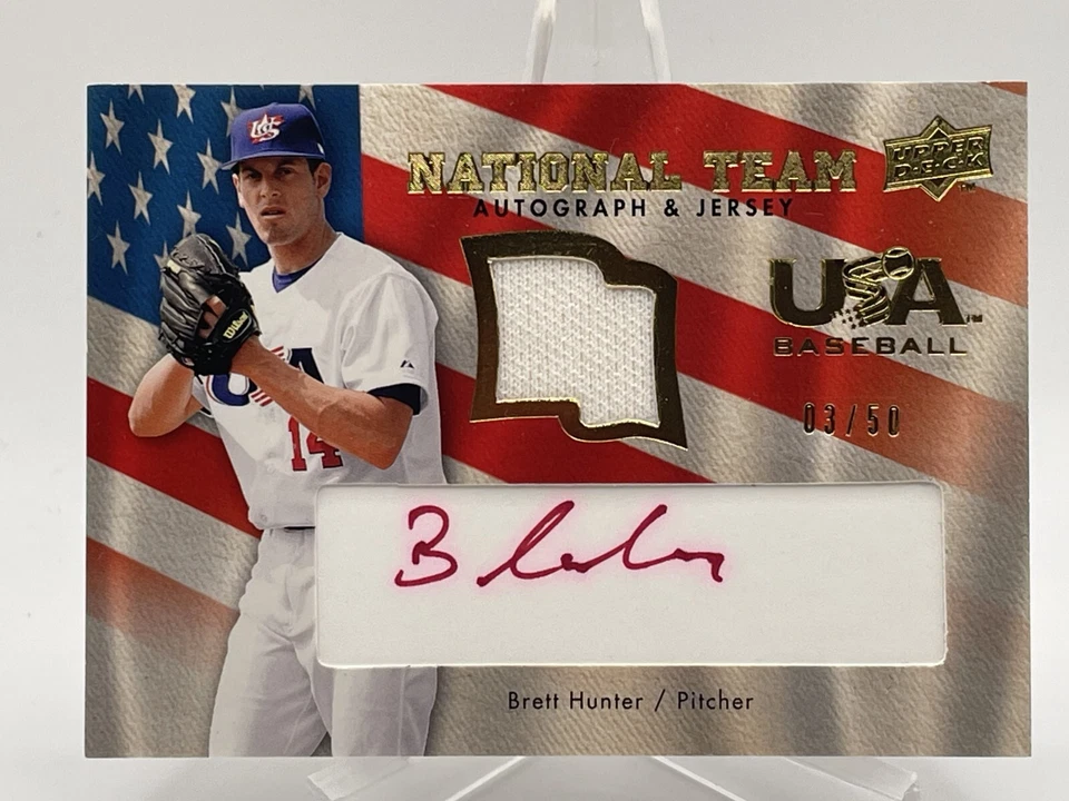 Brett Hunter 2008 Upper Deck USA National Team Auto Game Used Jersey /50 - Image 1 of 2