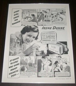 1936 LUX Cosmetic Soap IRENE DUNNE RKO Radio Star Use Lux Find Romance Print Ad - Bild 1 von 2