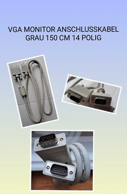 VGA Monitor Anschlusskabel grau 150 cm 14 Polig - Bild 1 von 4