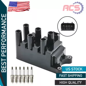 Ignition Coil +6 Spark Plug for Ford F-150 E-150 Mustang Ranger Mercury 3L FD498 - Foto 1 di 9