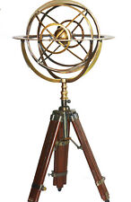 Vintage 36” Tall Victorian Brass Armillary on Wooden Tripod 14" Sphere Astrolabe