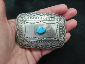 Vintage Navajo & Turquoise Sterling Silver Hand Crafted Belt Buckle - Picture 1 of 4