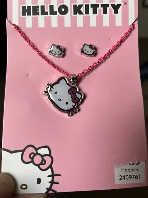 MWT Hello Kitty Pink Necklace And Earrings Set Jewelry Cartoon Cat - Image 1 of 4