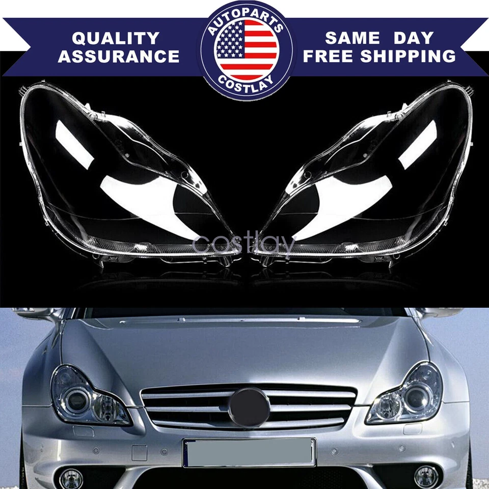 For 2006-2011 Mercedes Benz W219 CLS350 CLS500 CLS550 2Pcs Headlight Lens Cover - Image 1 of 4