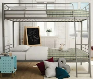Contemporary/Modern Twin Over Twin Convertible Bunk Bed, Silver - Picture 1 of 3