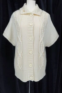 Lauren Hansen Women's Button Up Retro Style Short Sleeve Knitted Sweater Size M - Picture 1 of 13
