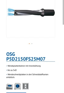OSG Indexable drill P5D2150FS25M07 for Inserts XCMT07… NEW 1 pcs. - Picture 1 of 9