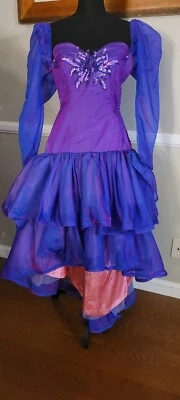 Vintage 1980s  Fashions By Eartha Purple High Low  Dress With Sequined Appliqué  - Image 1 of 4