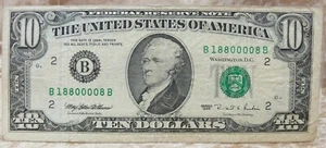 1995 $10.00  BEP ISSUED NEW YORK (B) CIRCULATED INTERESTING NUMBER  B18800008B - Picture 1 of 4