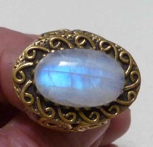 Heavy Rainbow Moonstone Ring 925 Sterling Silver Bronze,the look of Gold Sz 8 - Picture 1 of 1