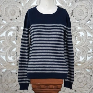 Boden gestreifter Pullover Damen 12 blau grau Baumwolle Kaschmir Angora Mischung - Bild 1 von 6