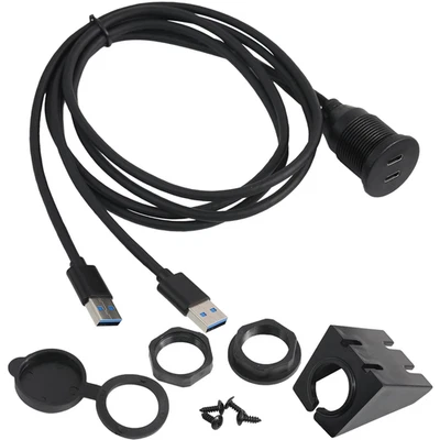 Dual Port USB 3.0 to Type C Flush Mount Cable, USB-A Male to USB-C Female Panel - Image 1 of 4