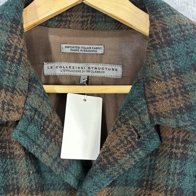 Le Collezioni Structure Jacket Mens Large Shacket Wool Flannel Dark Green Brown - Image 1 of 4