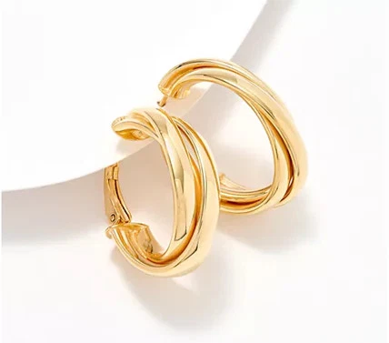 UltraFine 950 Silver Gold Tone Omega Back Wrapped 1 1/8" Hoops - Image 1 of 1