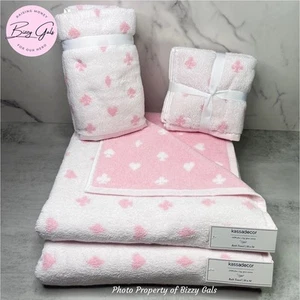 Kassadecor 8Pc Pink White Hearts Spades Clubs Diamonds Bath Hand Towels Set NEW - Picture 1 of 8