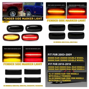 For 94-18 Dodge Ram 2500 3500 Dually 4x SMOKED Lens LED Fender Side Marker Light - Picture 1 of 46