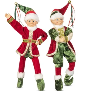 Poseable Weihnachtselfen Figuren 2er Set rot und grün Samt Weihnachtselfen für C... - Bild 1 von 7