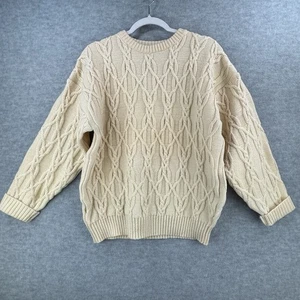 True North Inco Canada Virgin Wool Cable Knit Fishermans Sweater Size L Ivory * - Picture 1 of 10