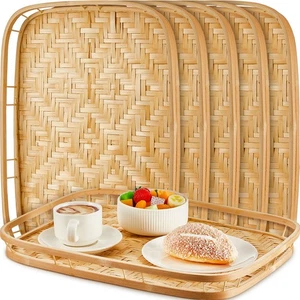 FillTouch 6 Pcs Bamboo Wicker Serving Trays 16.93 x 13 x 1.57 Inch Hand Woven... - Picture 1 of 7