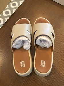 FitFlop F-MODE Borde Crudo Cuero Forma Plana Barra H Toboganes Mujeres Talla 9 Beige Piedra - Imagen 1 de 4