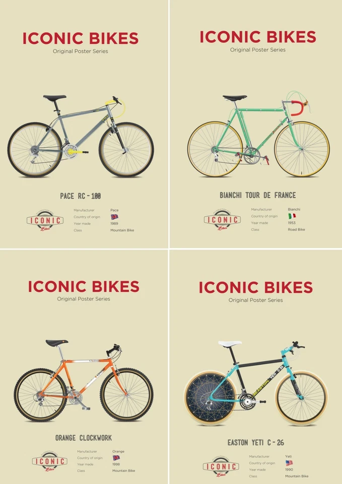 ¡Juego de 4! - Pace RC 100, Orange Clockwork, Yeti C-26, Bianchi Tour de France - Imagen 1 de 1