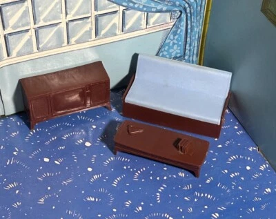 Marx Imagination娃娃屋家具蓝色沙发/沙发电视茶几 — 第 1/4 张图片