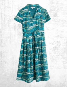 Ex Seasalt Women’s Elevated Garden Fit-and-Flare Dress in Cornish Bays Ocean - Picture 1 of 5