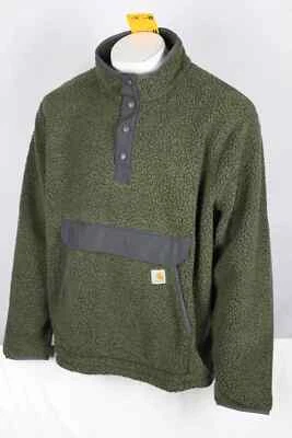Carhartt Men's Relaxed Fleece Snap Pullover Anorak Pouch Pockets Green 104991 - Image 1 of 4