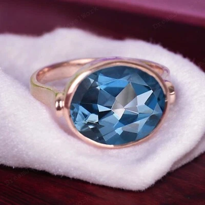 14k 玫瑰金 16x12 毫米椭圆形天然黄玉单颗女士声明戒指 — 第 1/4 张图片