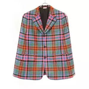 COMME DES GARCONS HOMME PLUS 23AW MADRAS CHECK PONCHO JACKET PL-J041 Used MESC-0 - Picture 1 of 5