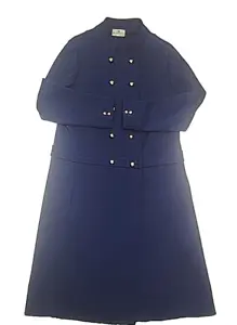 Vintage 60s Butte Knit Wool Maxi Long Coat Jacket Women's Medium Navy Blue Gold - Picture 1 of 16