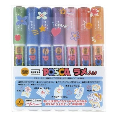 Posca Paint Pens Markers Extra Fine Point Glitter Set | PC-1M L | 7 Colors - Image 1 of 4