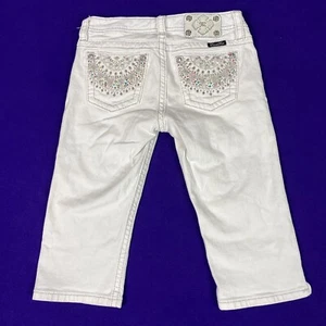 Miss Me Jeans Girls 16 White Rhinestone Embellished Capri Cropped Stretch Denim - Picture 1 of 14