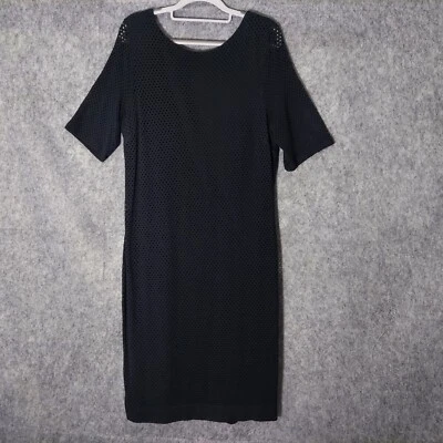 Banana Republic Dress 16 Tall Midi Sheath Net Mesh Lined Stretch Coastal Retro - Image 1 of 4