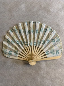Antique Japanese Folding Fan Off-White Floral - Picture 1 of 2