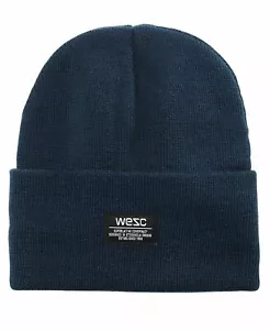 New Mens WeSC Puncho Ribbed Knit Navy Cuffed Winter Hat Beanie One Size - Picture 1 of 1