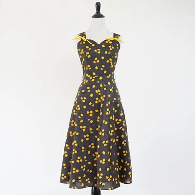 Vestido Midi Vintage Años 50 Negro Amarillo Floral Sandra Lee Frocks Ajuste y Acampanado S Foto 1 de 4