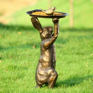 Adorable Bunny's Holding Tray With Little Bird Best Friend Birdfeeder - Picture 1 of 3