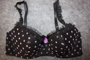 Fredericks of Hollywood BALCONETTE Bra Purple Polka Dot Ruffle Trim  - Picture 1 of 3