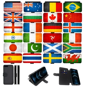 WORLD/COUNTRY FLAGS Grunge Apple iPhone Printed Flip /Wallet Phone Case - Picture 1 of 28